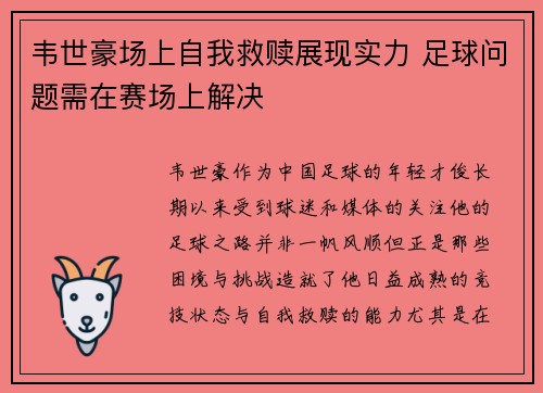 韦世豪场上自我救赎展现实力 足球问题需在赛场上解决